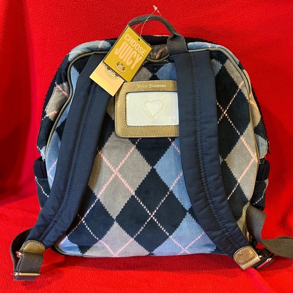 NWT JUICY COUTURE Blue Plaid Velour Regal Backpack School Book Bag Rare Vintage - Picture 3 of 16